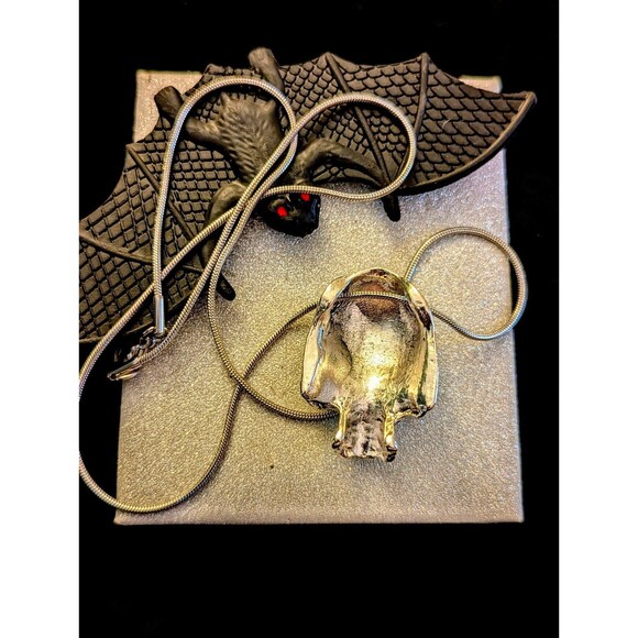 Punk Goth Biker Silver Skull Cross Handmade Pendant Necklace - Picture 2 of 2